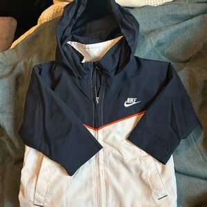 Nike Kids Navy and White Raincoat with Orange Accent